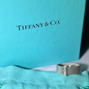 Tiffany & Co Somerset 4 Diamond Ring Mesh Weave in Sterling Silver *RETIRED*